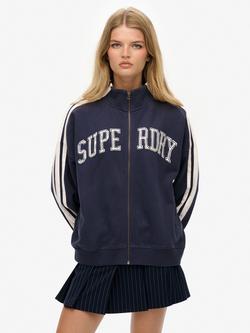 Superdry Athletic Essentials Applique Loose Zip Track Top, Mariner Navy, Mariner Navy