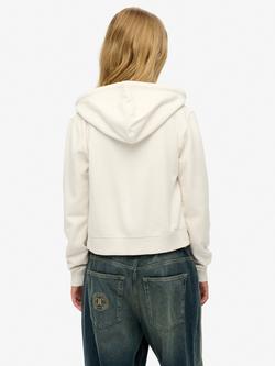 Superdry Athletic Essentials Relaxed Cropped Zip Hoodie, Desert Bone Offwhite - view 2, Desert Bone Offwhite