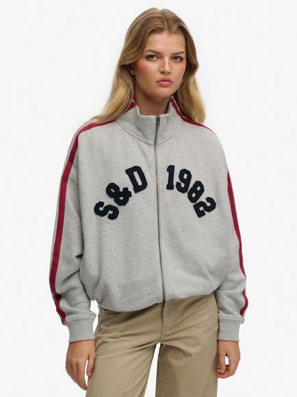 Superdry Athletic Essentials Appliqué Loose Zip Track Top, Grey Marl, Grey Marl