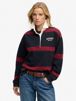 Superdry Heritage Stripe Rugby Top, Navy/Port Red, Navy/Port Red