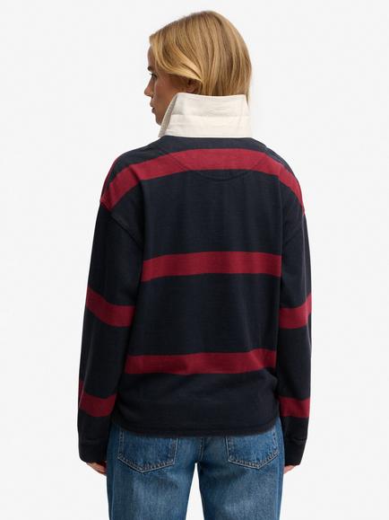 Superdry Heritage Stripe Rugby Top, Navy/Port Red - view 2, Navy/Port Red
