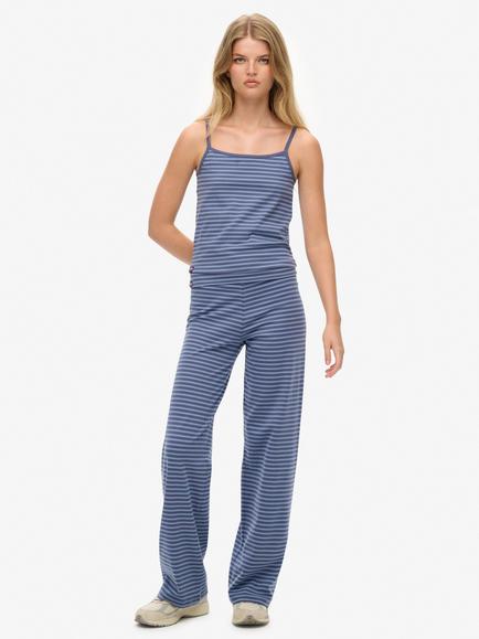 Superdry Athletic Essentials Stripe Fold Over Joggers, Nvy/Tidal Blu Stripe, Nvy/Tidal Blu Stripe