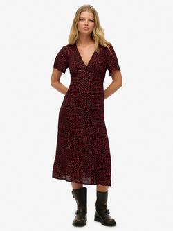 Superdry Heart Print Tea Midi Dress, Red Hearts, Red Hearts