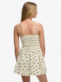 Superdry Corset Cami Mini Dress, Cream Blck Polka Dot - view 2, Cream Blck Polka Dot