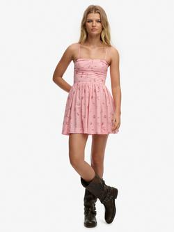 Superdry Corset Cami Mini Dress, Polka Floral Pink, Polka Floral Pink