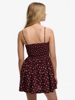 Superdry Corset Cami Mini Dress, Burgundy Ditsy - view 2, Burgundy Ditsy