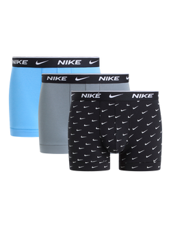 Nike Essential Stretch Cotton Trunks, Pack of 3, Blue/Grey/Multi, Blue/Grey/Multi