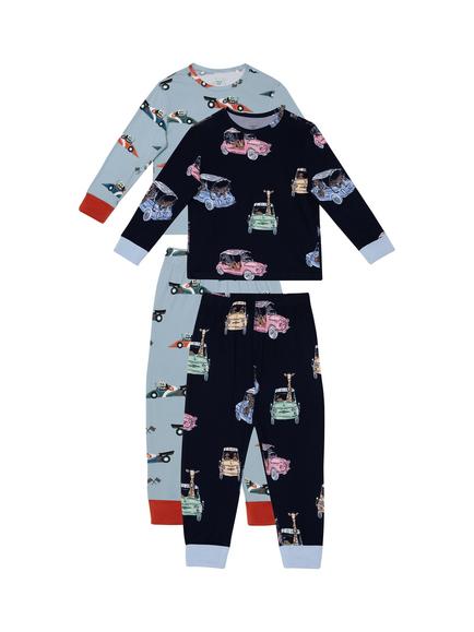 Chelsea Peers Kids' Long Sleeve Pyjama Set, Pack of 2, Blue, Blue