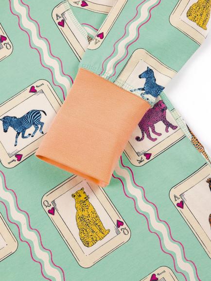 Chelsea Peers Kids' Long Sleeved Playing Card Animals Pyjama Set, Green - view 2, Green