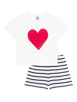 Petit Bateau Kids' Short Pyjama Set, White, White