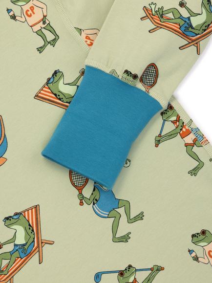 Chelsea Peers Kids' Long Sleeved Frog House Pyjama Set, Khaki - view 2, Khaki