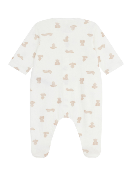 Petit Bateau Baby Bear Print Pyjama Sleepsuit, Cream - view 2, Cream
