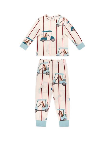 Chelsea Peers Kids' Dogs Caddy Stripe Long Sleeve Pyjama Set, Off White/Multi, Off White/Multi