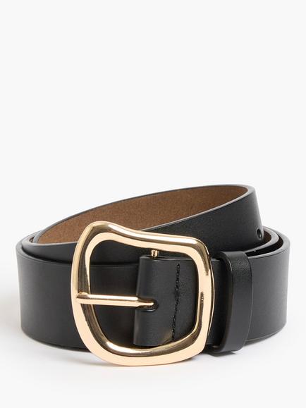 French Connection Asymmetric Buckle Pure Leather Belt, Black, Black