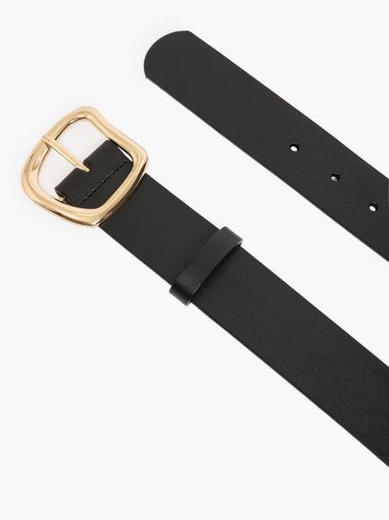 French Connection Asymmetric Buckle Pure Leather Belt, Black - view 2, Black
