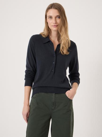 HUSH Wool Blend Polo Jumper, Navy Blue