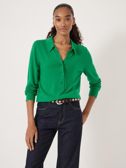 HUSH Wool Blend Polo Jumper, Bright Green