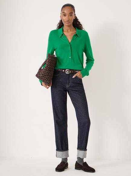 HUSH Wool Blend Polo Jumper - view 2, Bright Green