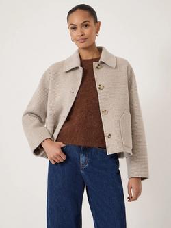 HUSH Check Double Faced Wool Rich Jacket, Oatmeal Grey, Oatmeal Grey