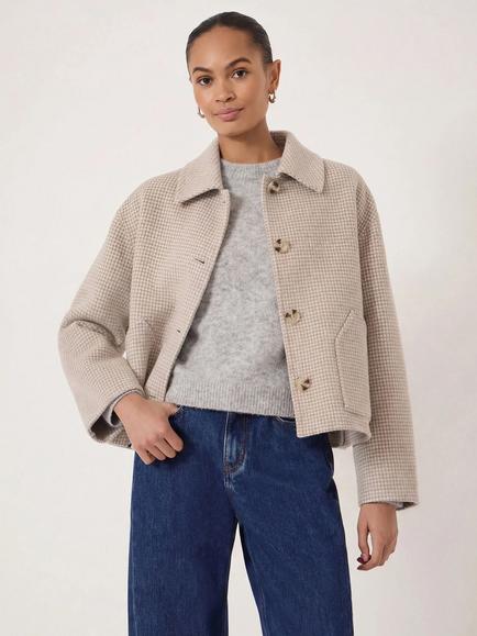 HUSH Check Double Faced Wool Rich Jacket, Oatmeal Grey, Oatmeal Grey