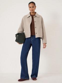 HUSH Check Double Faced Wool Rich Jacket, Oatmeal Grey - view 2, Oatmeal Grey