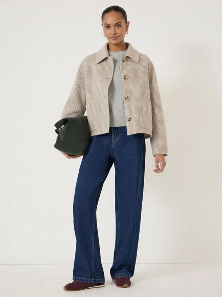 HUSH Check Double Faced Wool Rich Jacket, Oatmeal Grey - view 2, Oatmeal Grey
