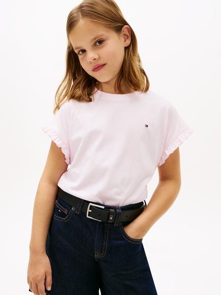 Tommy Hilfiger Kids' Essential Ruffle Sleeve T-Shirt, Pastel Pink, Pastel Pink