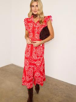 Never Fully Dressed Remi Bandana Print Midi Dress, Red/White, Red/White