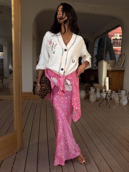 Never Fully Dressed Dorris Paisley Maxi Skirt containing LENZING™ ECOVERO™ Viscose, Pink/Multi, Pink/Multi
