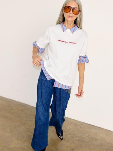 Never Fully Dressed Crew Neck Rodeo T-Shirt, White/Red - view 2, White/Red