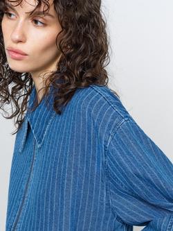 French Connection Cherrie Pinstripe Denim Bomber Jacket, Denim Blue - view 2, Denim Blue