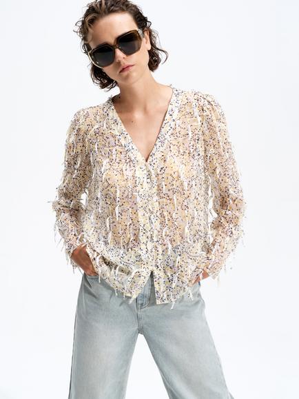 French Connection Bonnie Abstract Textured Top, White/Yellow, White/Yellow