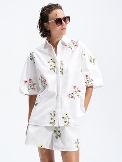 French Connection Cambria Embroidered Floral Shirt, White, White