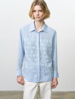 French Connection Mila Georgette Lace Layered Shirt, Pretty Blue, Pretty Blue