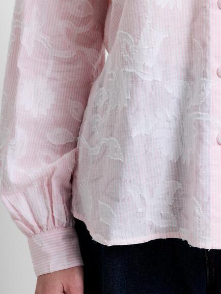 French Connection Naya Floral Jacquard Striped Shirt, Light Pink - view 2, Light Pink