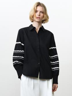 French Connection Ric Rac Sleeve Shirt, Black/White, Black/White