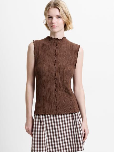 French Connection Andie Textured Sleeveless Top, Espresso Brown, Espresso Brown