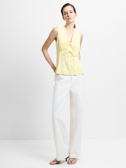French Connection Candice Satin Tie Front Top - view 2, Mellow Yellow