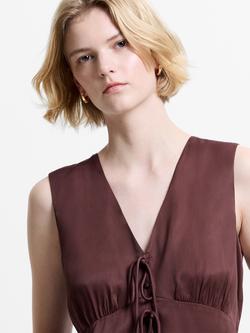French Connection Candice Satin Tie Front Top - view 2, Espresso