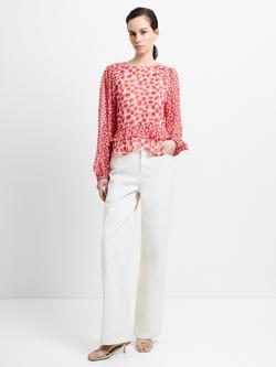 French Connection Emina Poppy Sheer Top, Red/Multi, Red/Multi