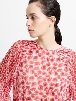 French Connection Emina Poppy Sheer Top, Red/Multi - view 2, Red/Multi
