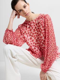 French Connection Emina Poppy Sheer Top, Red/Multi, Red/Multi