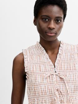 French Connection Rhodes Cotton Sleeveless Gingham Top, Almond Nude - view 2, Almond Nude