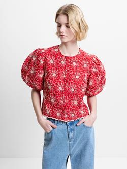 French Connection Rory Embroidered Floral Shirt, Watermelon Red, Watermelon Red