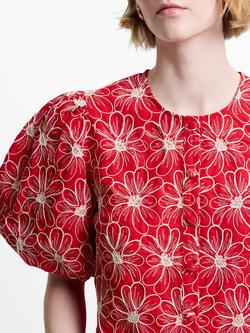 French Connection Rory Embroidered Floral Shirt, Watermelon Red - view 2, Watermelon Red