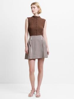 French Connection Lexi Gingham Mini Skirt, Espresso Brown, Espresso Brown