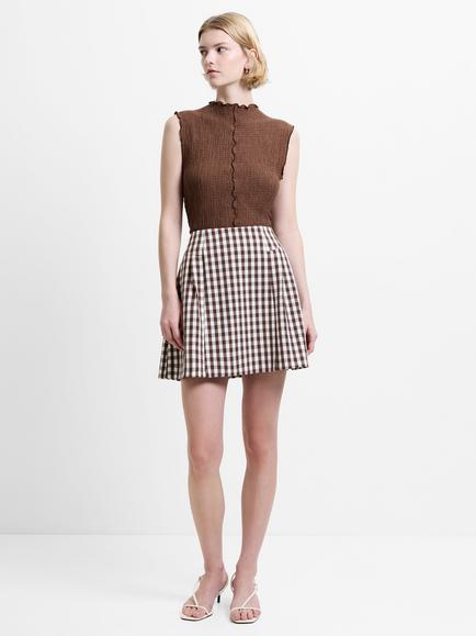 French Connection Lexi Gingham Mini Skirt, Espresso Brown, Espresso Brown
