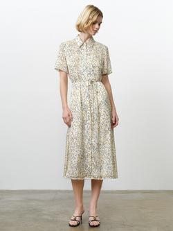 French Connection Bonnie Julia Satin Shirt Dress, White/Yellow, White/Yellow