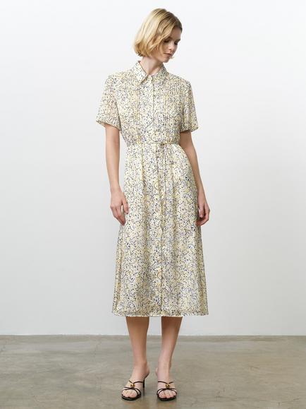 French Connection Bonnie Julia Satin Shirt Dress, White/Yellow, White/Yellow