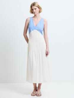 French Connection Colby Colour Block Midi Dress, White/Blue, White/Blue
